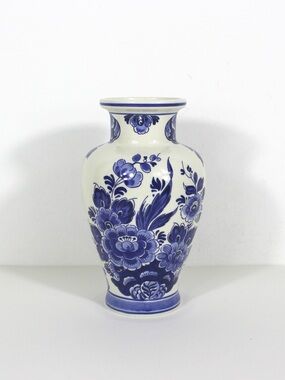 Vintage Delft Blue and White Floral Vase Holland